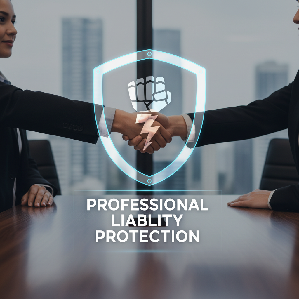 Professional handshake with shield overlay representing insurance protection